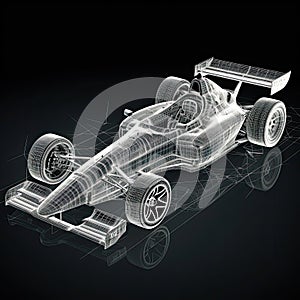 formula race car on a black background, body structure, wire model, Sport car racing formula one race track line art, AI Generated