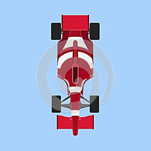 Formula 1 race car sport vector icon top view. Speed auto f1 champion red vehicle. Bolide rally prix flat game transport photo