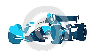 Formula racing car, abstract blue illustration