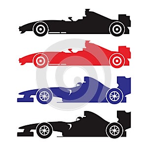 Formula racing car, abstract vector silhouette side view. white background