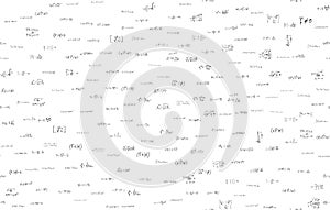 Formulas of astrophysics, quantum mechanics, radio circuits. Scientific, educational background on white. Hand drawn.