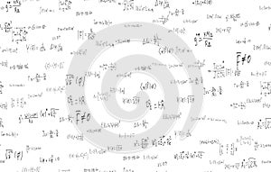 Formulas of astrophysics, quantum mechanics, radio circuits. Scientific, educational background on white. Hand drawn.