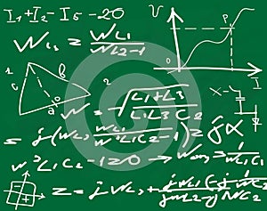 Formulas written on the chalkboard.