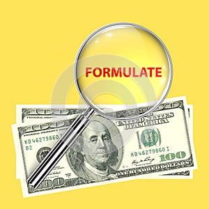 formulate under magnifier glass on yellow