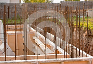 Formwork for the concrete foundation, building site