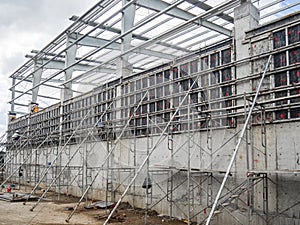 Formwork for retaining wall, construction in progress.