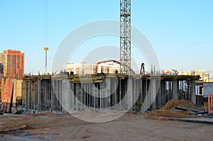 Formwork solutions for reinforced concrete construction in the during construction foundation. Building and structures using
