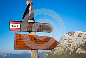 Foro Camp signs in the mountains of Dolomite
