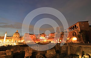 Foro Traiano Trajan Forum Roman ruin night cityscape Rome Italy