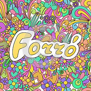 Forro Zen Tangle. Doodle dance background with flowers. photo