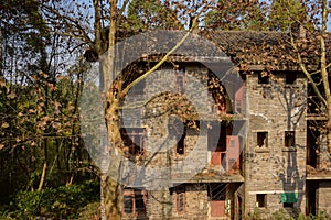 Forsaken brick building in 1970s factory