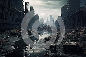 Forsaken cityscape: a dystopian journey, Generative AI