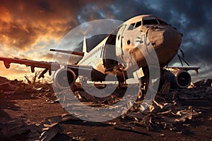 Forsaken Ruined old airplane. Generate Ai photo