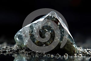 Forsterite is rare precious natural stone on black background. AI generated. Header banner mockup with space.