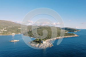 Fort Arza on a cape in the Bay of Kotor near the island of Mamula. Montenegro