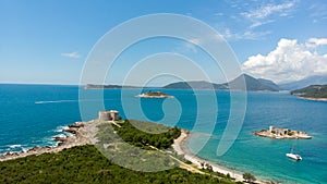 Fort Arza and Island Otocic Gospa, near the island of Mamula in the Adriatic Sea. Montenegro