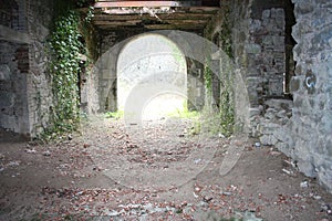 Fort Bastione, a nineteenth-century military fortress, abandoned to the neglect of nature. distressing stone construction inside