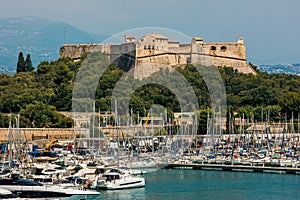 Fort Carre and harbor with yachts in Antibes, France