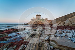 Fort de Socoa at sunset, with unique flysch landform in Ciboure and Saint-Jean-de-Luz