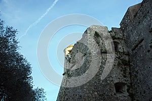 Fort du Mont Alban. Tower of famous fortress against blue sky, nice, france.