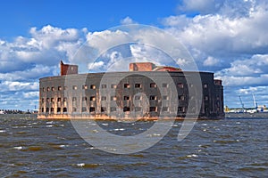 Fort `Emperor Alexander I`. Plague Fort in the gulf of Finland of the Baltic sea. Kronstadt, South fairway.