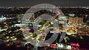 Fort Lauderdale city at night. Las Olas Beach in front of high luxury hotels and condos. High angle view of tourist