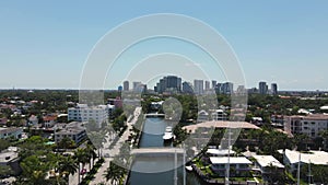 Fort Lauderdale Cityscape, Florida USA. Aerial View, Boating Canals and Downtown