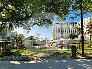 Fort Lauderdale - December 11, 2019: Cityscape view of the popular Las Olas Riverwalk downtown district