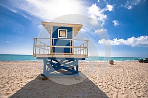 Fort Lauderdale sand beach and lifeguard tower view