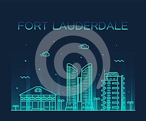 Fort Lauderdale skyline Florida USA vector linear