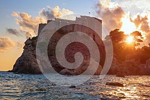 Fort Lovrijenac or St. Lawrence Fortress in Dubrovnik at sunset, famous tower also known as Dubrovnik`s Gibraltar, Croatia