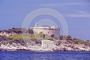 Fort Mamula on an uninhabited islet, island  in Boka Kotorska bay of Adriatic sea, Montenegro