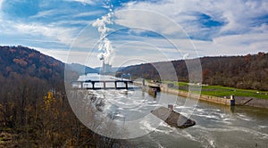 Fort Martin coal power station on River Monongahela near Point Marion and Morgantown