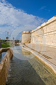 Fort Michelangelo with its ditch and southwest tower San Pietro  in Civitavecchia, Italy