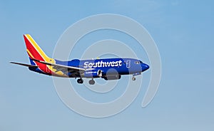 FORT MYERS, FLORIDA, USA - 27 FEB 2024. Southwest Airlines N406WN Boeing 737-7H4 landing at Southwest Florida International
