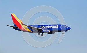 FORT MYERS, FLORIDA, USA - 27 FEB 2024. Southwest Airlines N406WN Boeing 737-7H4 landing at Southwest Florida International