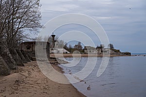 Fort `Reef` fortifications of Kronstadt.  Western part of Kotlin island, Russia