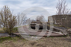 Fort `Reef` fortifications of Kronstadt. Western part of Kotlin island, Russia