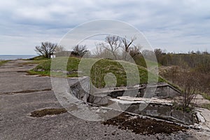 Fort `Reef` fortifications of Kronstadt.  Western part of Kotlin island, Russia