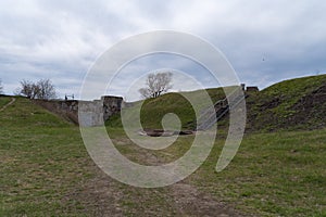 Fort `Reef` fortifications of Kronstadt.  Western part of Kotlin island, Russia