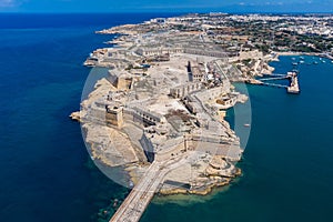 Fort Ricasoli aerial view. Island of Malta from above. Bastioned fort built by the Order of Saint John in Kalkara, Malta.