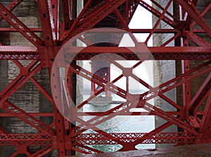 Fort Ross, San Francisco: Metal Structure Golden Gate Bridge befogged