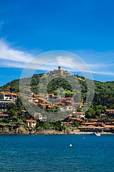 Fort saint Elme and houses by the sea in Collioure