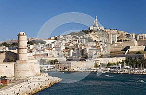 Fort Saint-Jean and old port of third largest city in France, Marseille, Provence, France on the Mediterranean Sea