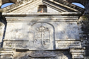 Fort San Pedro in Ceby CIty, Philippines, entrance bas-relief view. Fort San Pedro architecture.