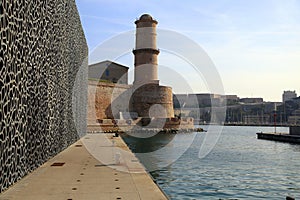 Fort St Jean and view of Le Vieux Port, Marseille, France