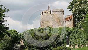 Fort tower with Hungarian flag Pecs