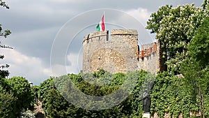Fort tower with Hungarian flag Pecs