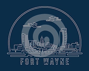 Fort Wayne - Cityscape with white abstract line corner curve modern style on dark blue background, building skyline city vector photo