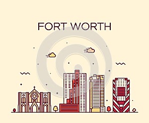 Fort Worth skyline, Texas, USA vector linear city